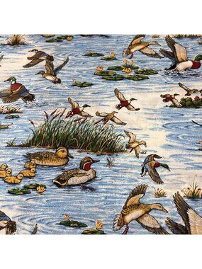 Springs Industries Duck Pond Cotton Fabric Panel 18" x 38" Colorful Wildlife Sce
